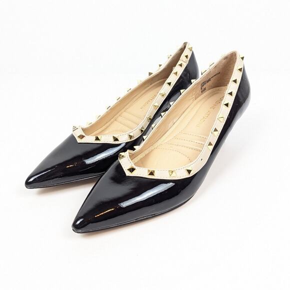 Adrienne Vittadini Seema Black Patent Leather Gold Stud Kitten Heels Size 6.5 - Picture 2 of 10